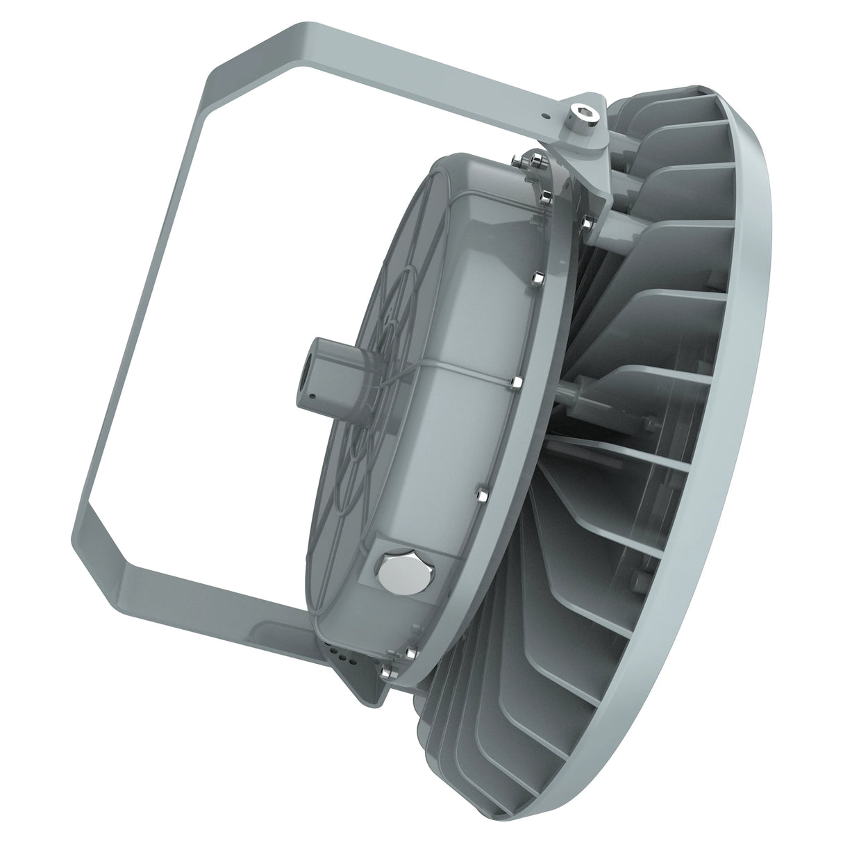 Full top-down perspective of 400W C1D2 explosion proof LED high bay, 65,163lm for refinery and heavy factory safety.