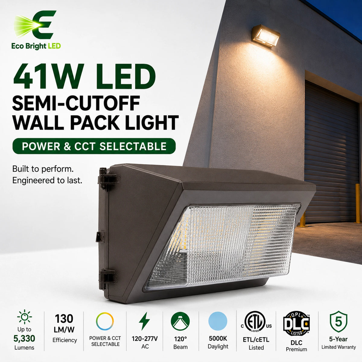 41W LED Semi-Cutoff Wall Pack 5000K for product overview with key specifications for commercial lighting applications.
