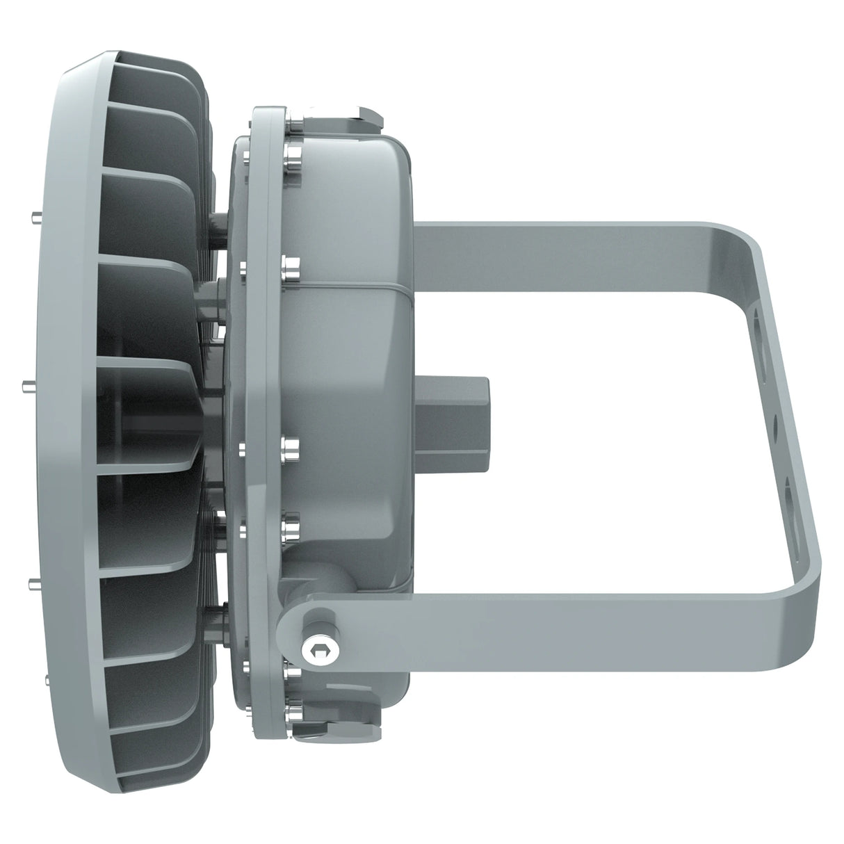Side profile of 80W C1D2 explosion proof LED high bay light featuring a rugged corrosion-resistant industrial housing.