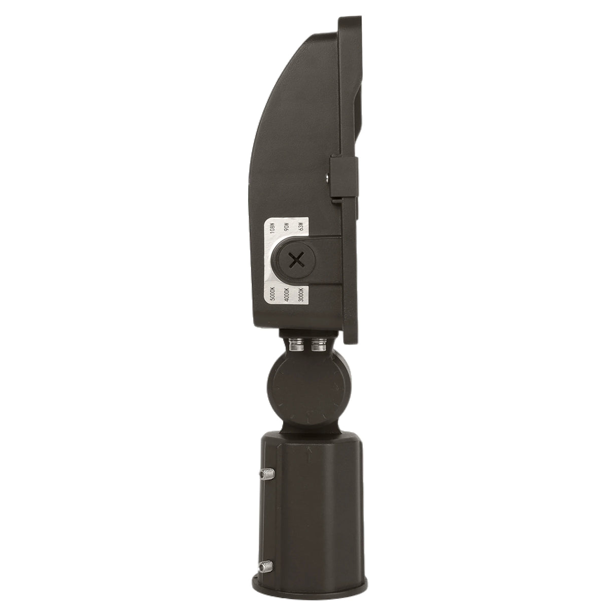 black led flood light with slipfitter mount and selectable wattage and cct settings