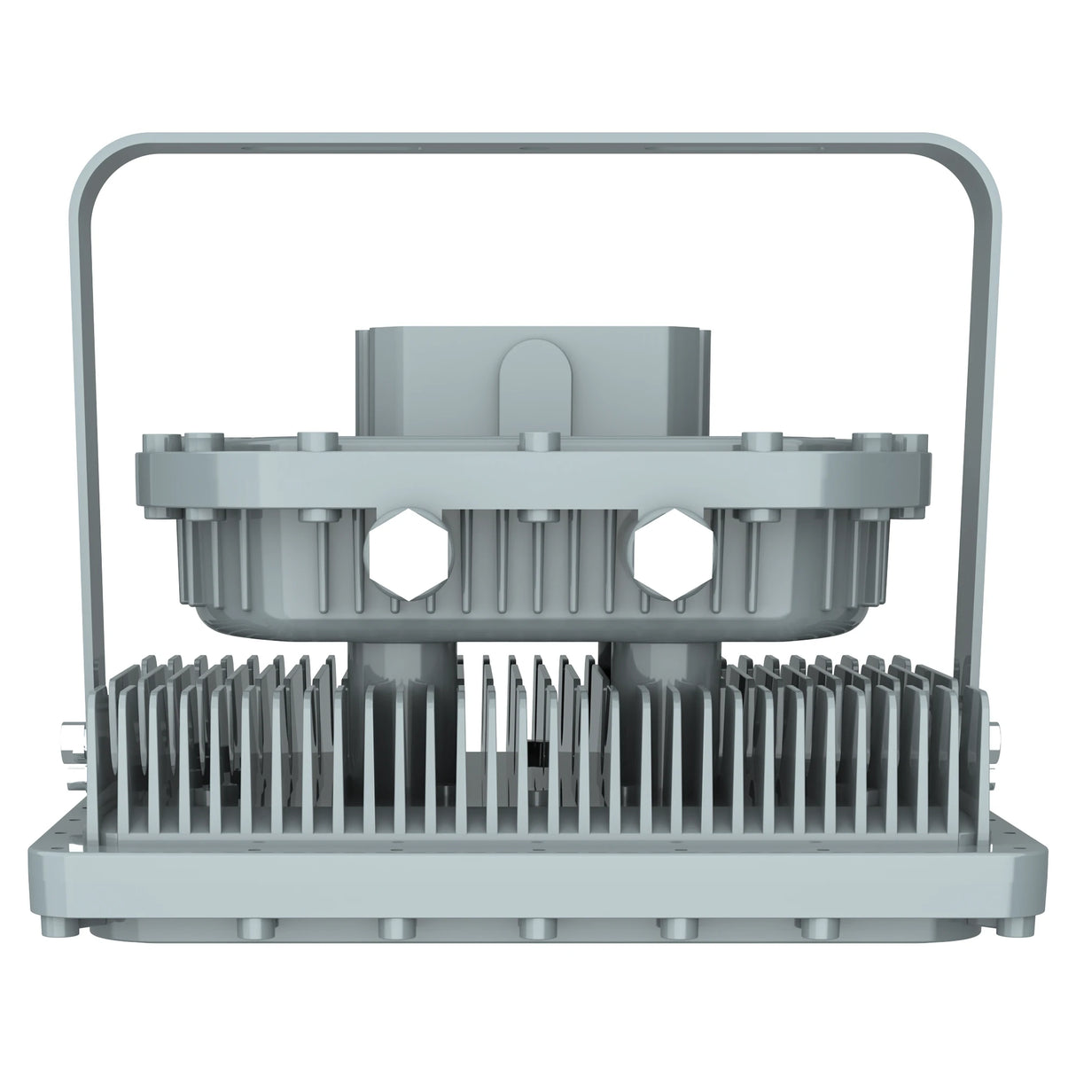 Rear view of 100W C1D1 explosion proof LED light, highlighting the advanced aluminum heat sink and adjustable bracket.
