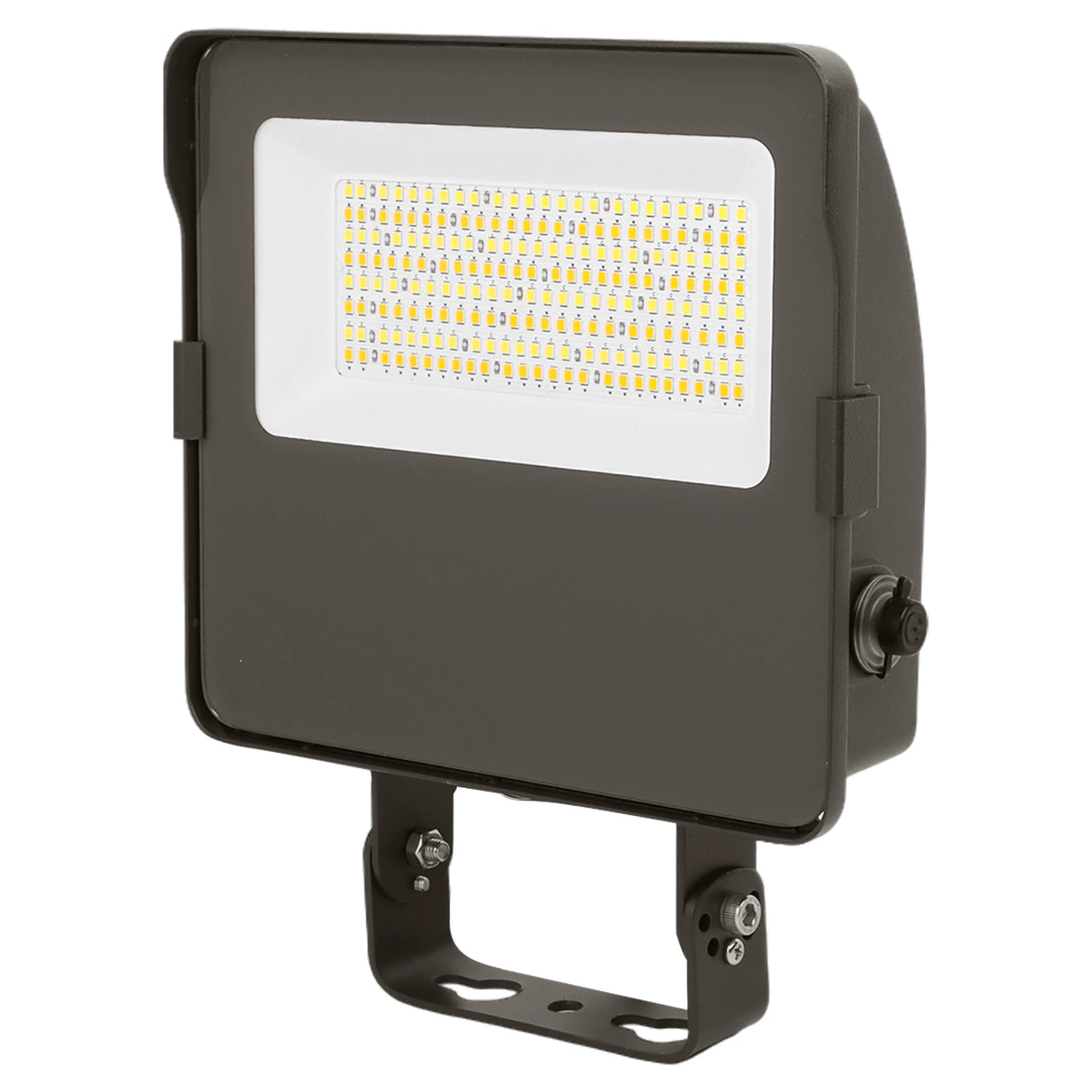 dark gray led flood light with trunnion mount and rectangular led array for outdoor security lighting