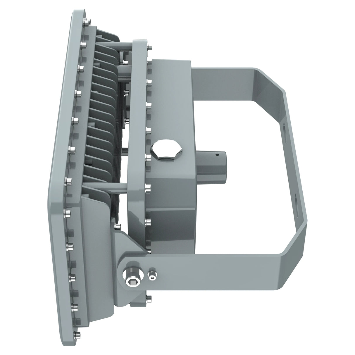 Square Explosion Proof LED Flood Light C1D2 Side View Showing Heat Sink Fins and Mounting Bracket - 200W 26000lm 5000K 100-277V
