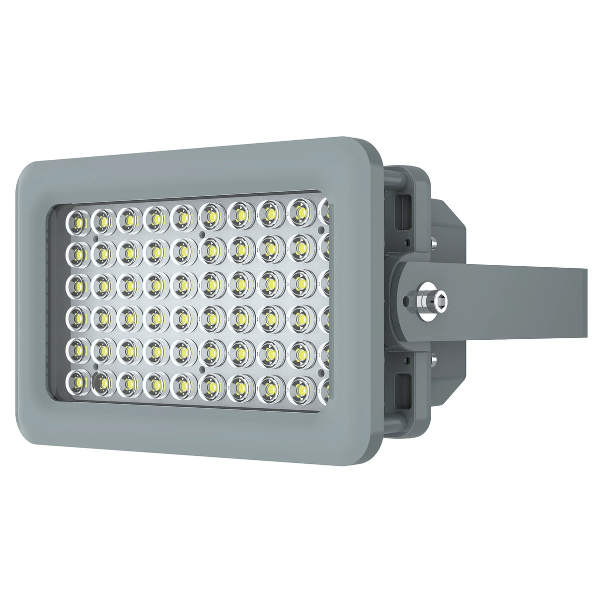 Compact 20W C1D2 explosion proof square LED flood light, 2,800 lumens 4000K, with adjustable industrial U-bracket.
