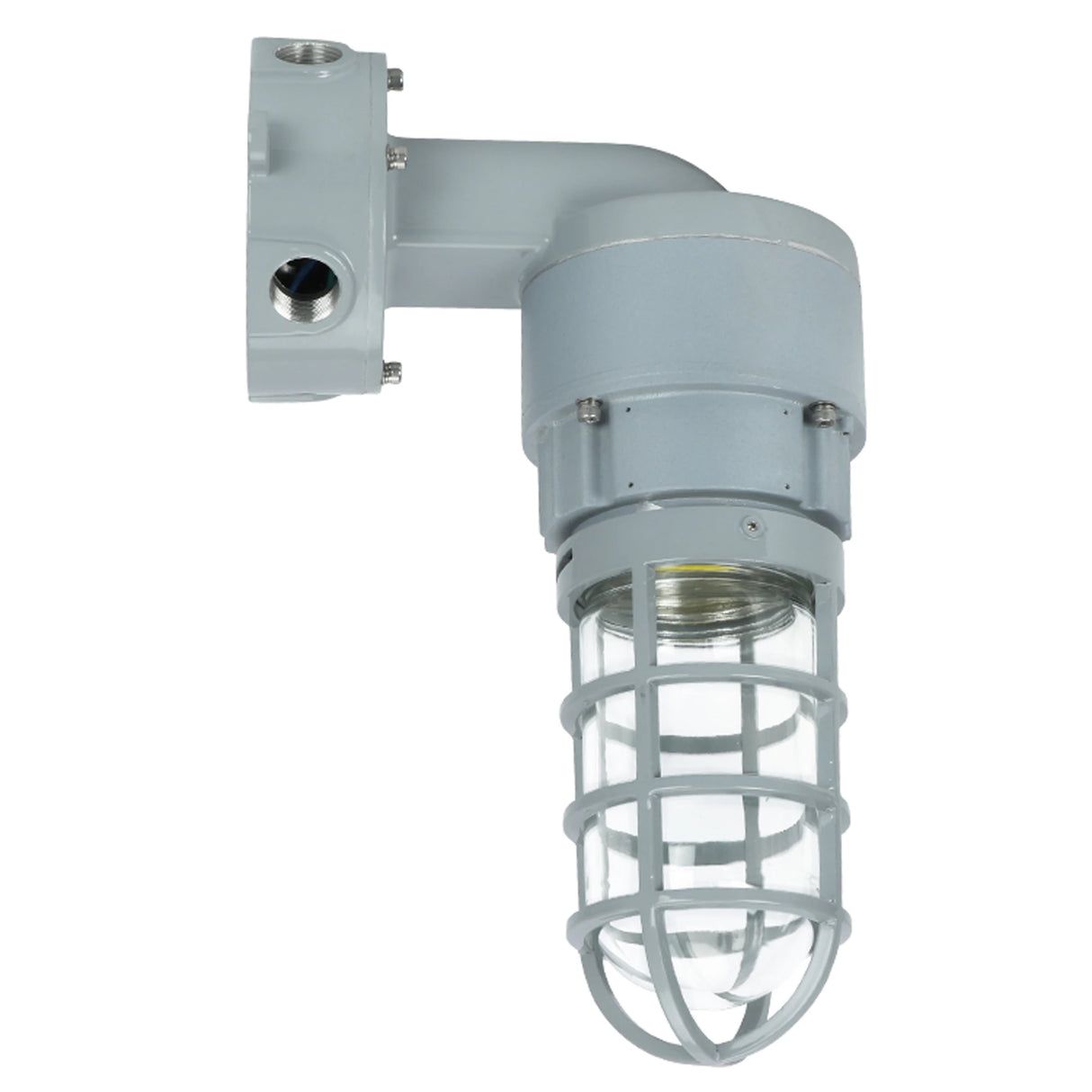 20W C1D2 explosion proof LED jelly jar light, 5000K, wall mount bracket fixture for hazardous industrial area safety.