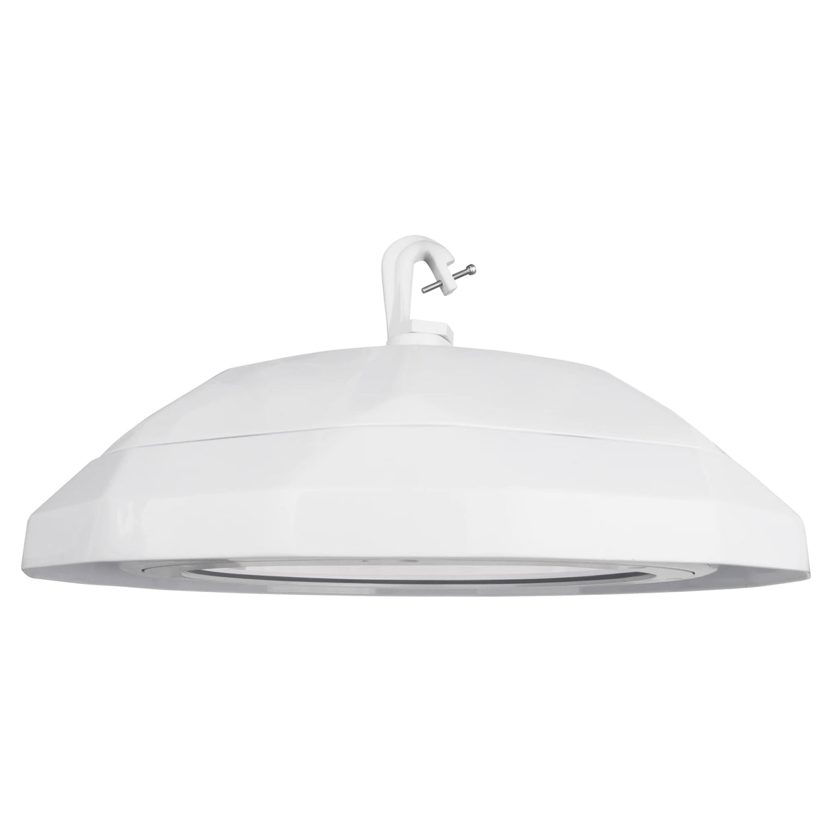 UFO LED High Bay Light Low Angle Side Profile View with Hook Mount - Slim Design Industrial Warehouse Light