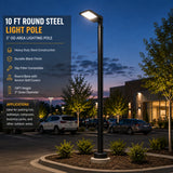 Black 10 ft round steel light pole with 3-inch OD for parking lot and area lighting