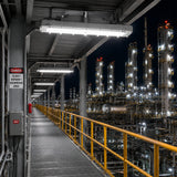 100W C1D1 explosion proof linear light illuminating a refinery catwalk with 5000K daylight.