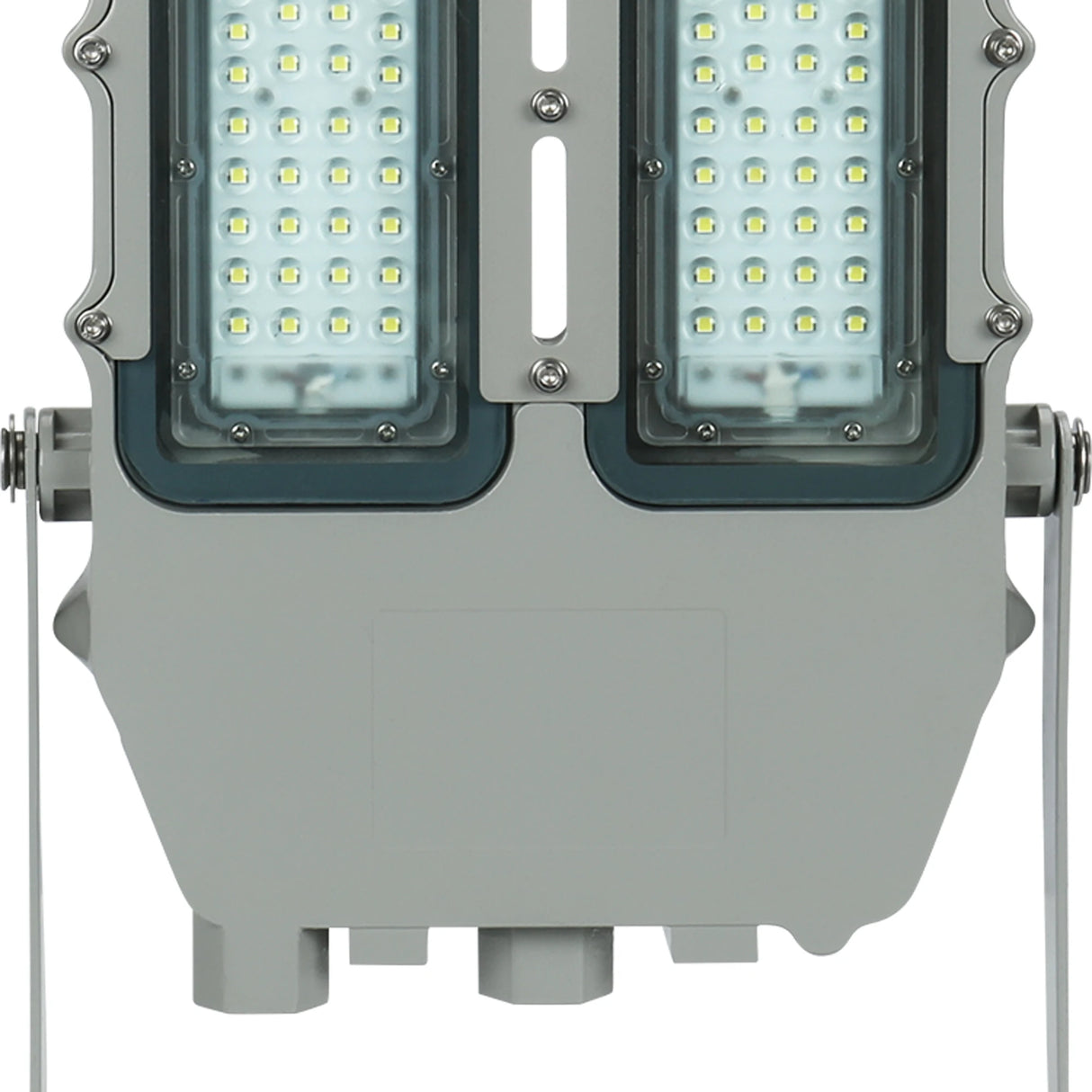 Top-down perspective of 100W C1D2 explosion proof LED flood light, 14,000lm for chemical plant and factory safety.