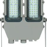Top-down perspective of 100W C1D2 explosion proof LED flood light, 14,000lm for chemical plant and factory safety.