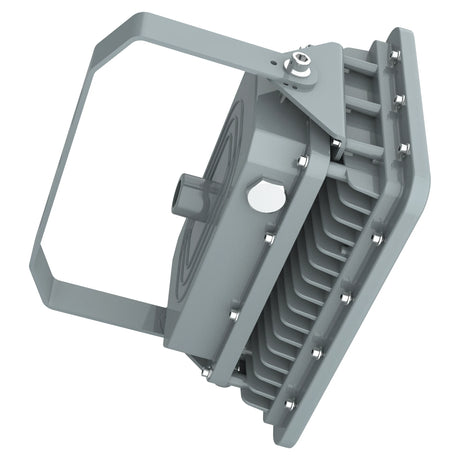 Top view of 100W C1D2 explosion proof square LED flood light, 13,500LM, 4000K, featuring heavy-duty aluminum cooling fins.