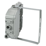 Side profile of 100W C1D2 explosion proof LED flood light with an adjustable heavy-duty U-bracket for installation.
