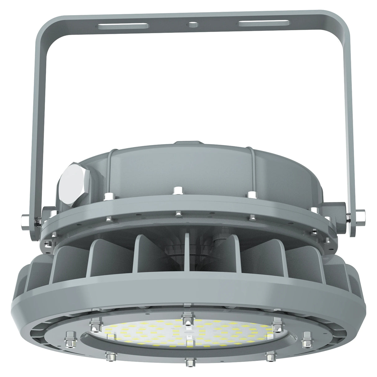 Front light-emitting surface of 80W C1D2 explosion proof light with impact-resistant tempered glass and LED chips.