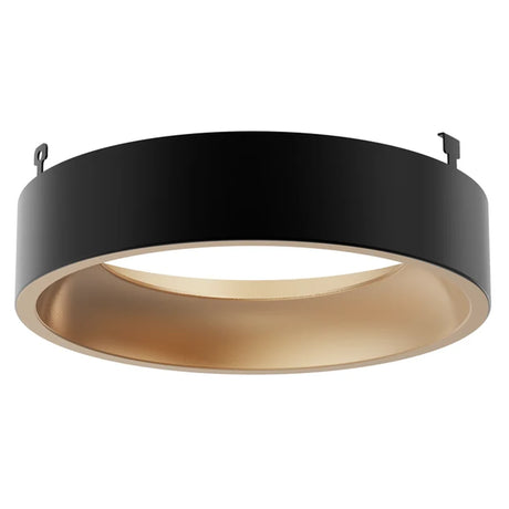 12 inch round LED panel light with black outer housing, gold interior trim, and visible mounting tabs