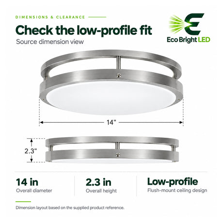 14-inch 20W round LED flush mount ceiling light with a low-profile double-ring design and 2.3-inch height