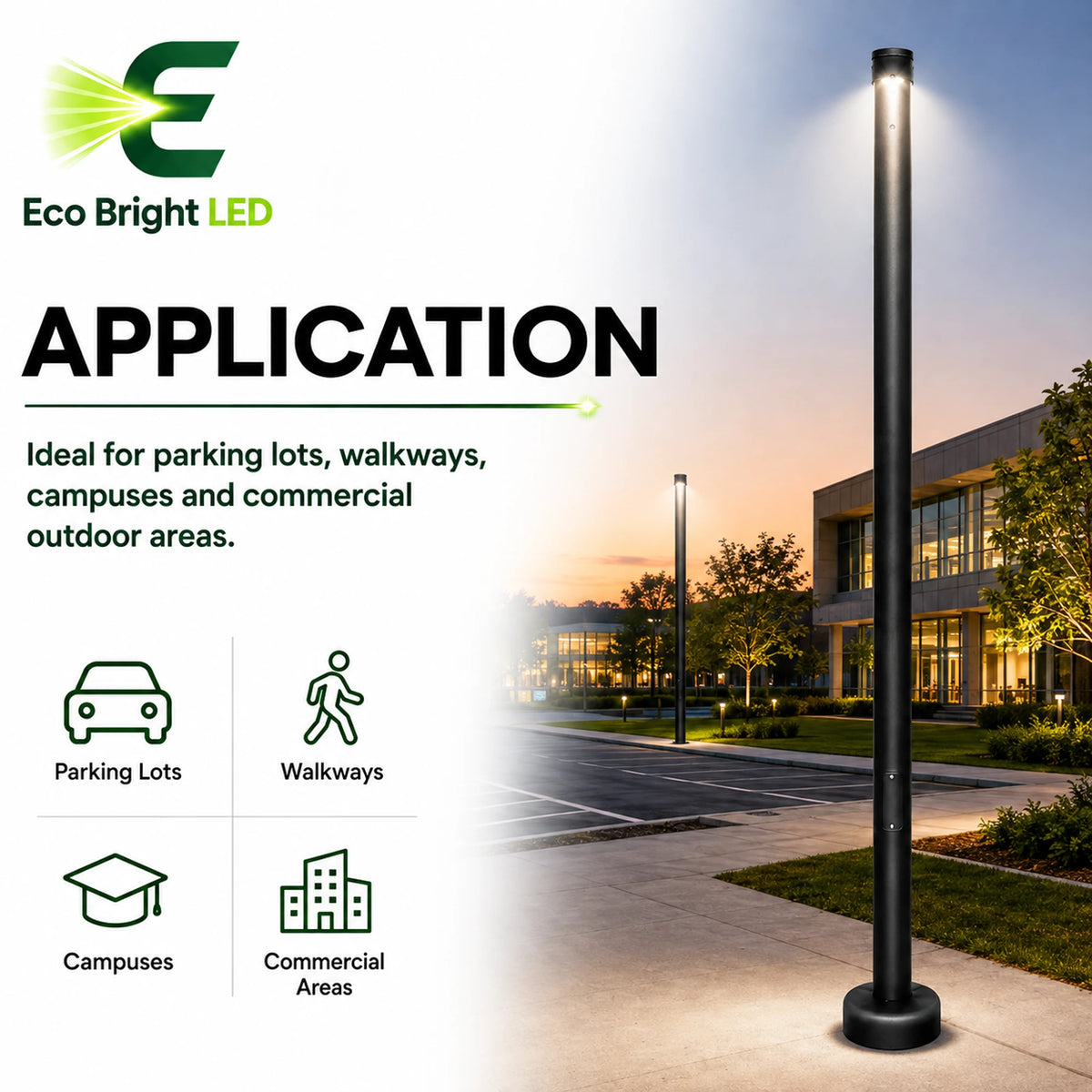 15 Ft Round Steel Light Pole 3 shown in recommended commercial applications for efficient, reliable illumination.