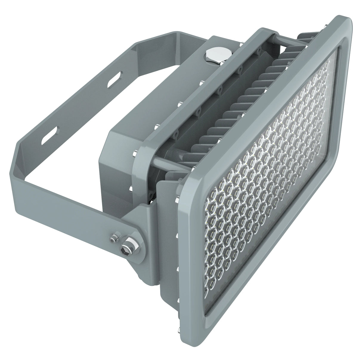 150W C1D2 480V explosion proof LED flood light with 21,000LM and a heavy-duty adjustable steel mounting U-bracket.