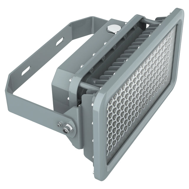 150W C1D2 480V explosion proof LED flood light with 21,000LM and a heavy-duty adjustable steel mounting U-bracket.