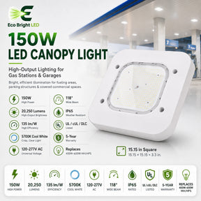 150W LED Canopy Light 5700K for Gas product overview with key specifications for commercial lighting applications.