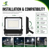 Installation and mounting details for 150W LED Flood Light 5000K IP65 for, including compatibility and wiring guidance.