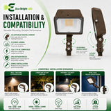 Installation and mounting details for 15/20/35W LED Flood Light 3CCT, including compatibility and wiring guidance.