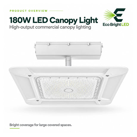 White 180W LED canopy light with clear prismatic lens for 5700K commercial garage and gas station lighting