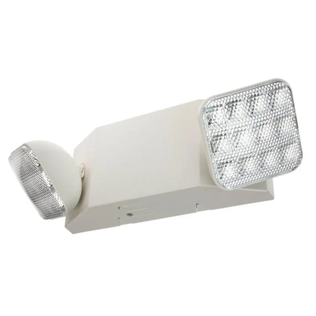 White 2.4W dual-head LED emergency light with adjustable reflector lamps for commercial hallways