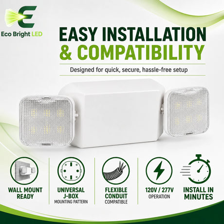 2.4W Dual-Head LED Emergency Light shown in recommended commercial applications for efficient, reliable illumination.