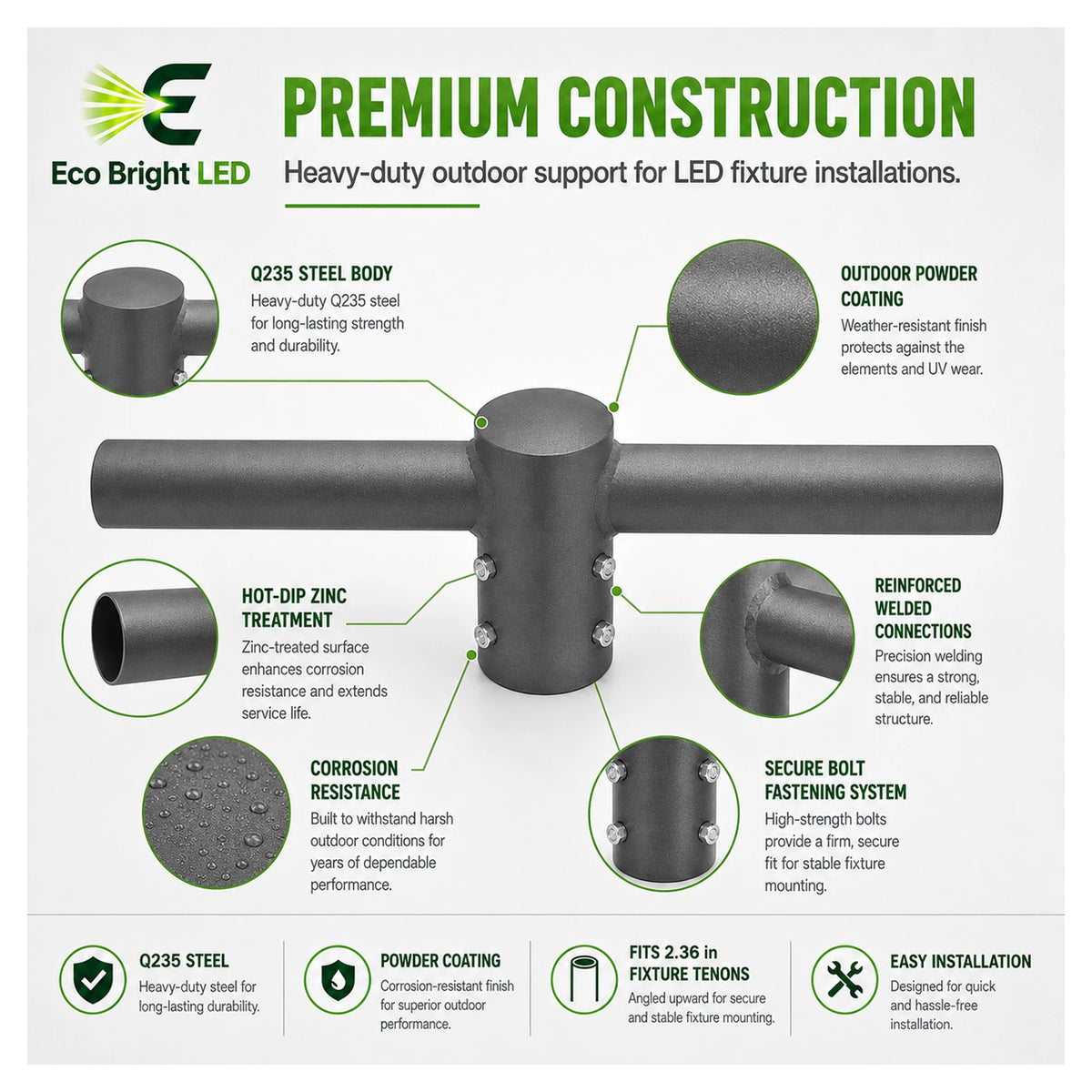 Installation and mounting details for 2-Light 180° Horizontal Tenon, including compatibility and wiring guidance.