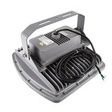 200W explosion proof LED flood light with gray finned housing, yoke bracket, and attached power cable