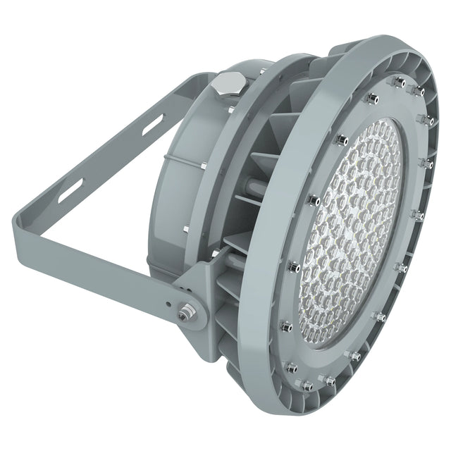 200W C1D2 explosion proof LED high bay with 27,000LM and a heavy-duty adjustable steel mounting U-bracket.