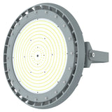 Top-down perspective of 250W C1D2 explosion proof round LED high bay, 35,000lm for oil refinery and factory safety.