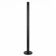 Black round steel parking lot light pole with base plate, vertical mounting holes, and tapered shaft