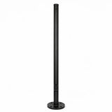 Black round steel parking lot light pole with base plate, vertical mounting holes, and tapered shaft