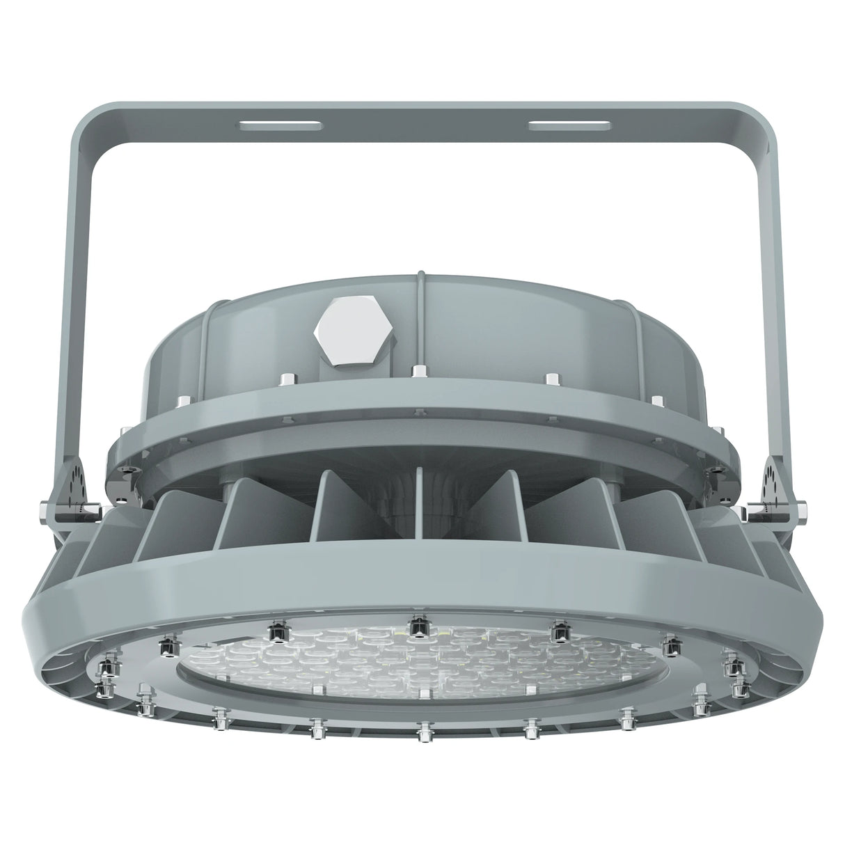 Optical lens detail of 200W C1D2 explosion proof LED high bay, providing 28,000lm bright illumination for safety.
