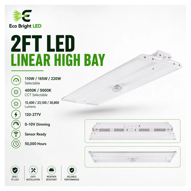 2FT LED Linear High Bay 110W-220W for product overview with key specifications for commercial lighting applications.