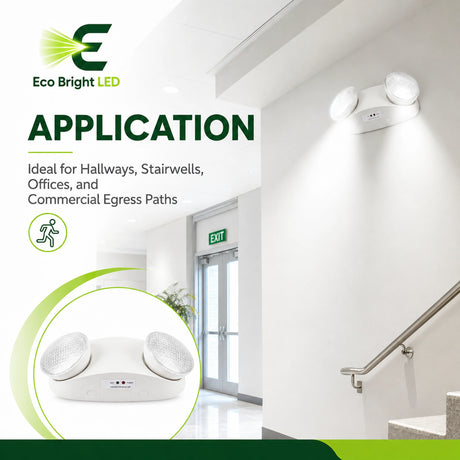 2W Dual-Head LED Emergency Light for shown in recommended commercial applications for efficient, reliable illumination.