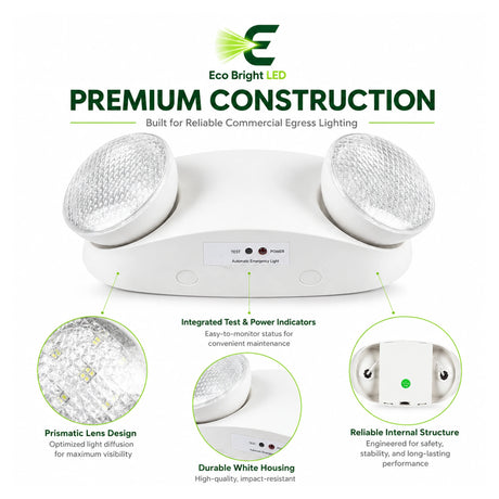 Housing, lens and construction details of 2W Dual-Head LED Emergency Light for Commercial for durable commercial use.
