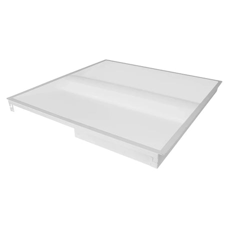 White 2x2 LED troffer light panel for office drop ceilings with a flat diffuser and slim frame