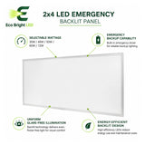 Key performance and design features of 2x4 LED Emergency Backlit Panel 30-72W for for commercial lighting projects.