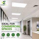 2x4 LED Emergency Backlit Panel shown in recommended commercial applications for efficient, reliable illumination.