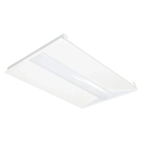 White 2x4 LED troffer light with a frosted diffuser for office drop ceilings and commercial lighting