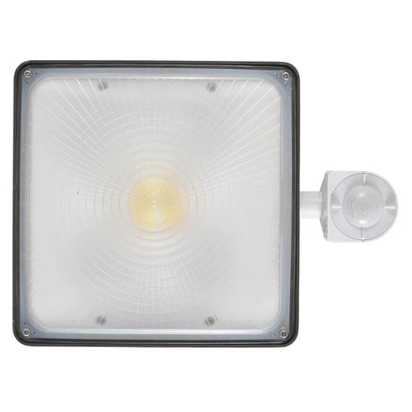 30/45/70W square LED canopy light with 3CCT, white diffuser, dark trim, and side-mounted occupancy sensor