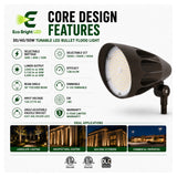 Key performance and design features of 30/40/50W LED Bullet Flood Light 3CCT for for commercial lighting projects.