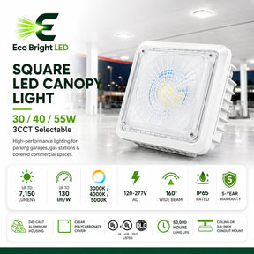 30/40/55W LED Canopy Light 3CCT for product overview with key specifications for commercial lighting applications.