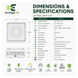 Dimensions and specifications for 30/40/55W LED Canopy Light 3CCT for, including measurements and performance data.