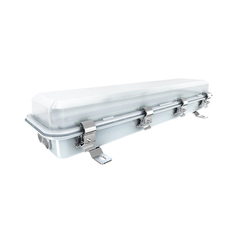 Side view of 30W C1D2 LED vapor tight explosion proof fixture, featuring a rugged housing for industrial safety.