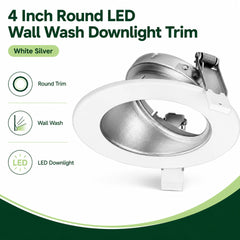 4 Inch Round LED Wall Wash Downlight Trim White Silver