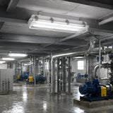 40W 5067lm 5000K C1D2 vapor-proof LED light ceiling mounted in a pump room with pipes and industrial equipment.