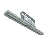Close-up of the integrated junction box and driver compartment on a 40W Class I Div 1 LED linear high bay light.